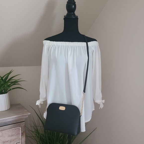 🖤MICHAEL KORS Chain-Link Saffiano Leather Dome Black Crossbody Bag - Picture 14 of 14